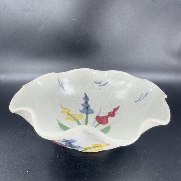 Hand Made Studio Pottery Ruffled Edge Bowl Dish Signed Maje Ki Stoneware Dish - Picture 12 of 13